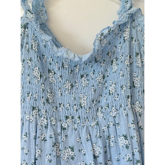 Lush Blue Floral Cotton Mini Dress Medium - Picture 6 of 13